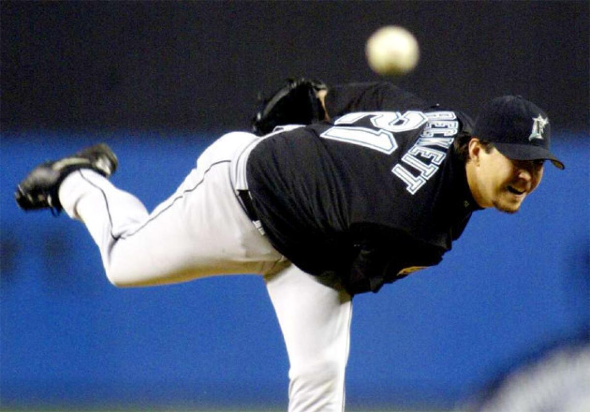 Josh Beckett, as a member of the then-Florida Marlins, pitched against the New York Yankees during Game 6 of the 2003 World Series.