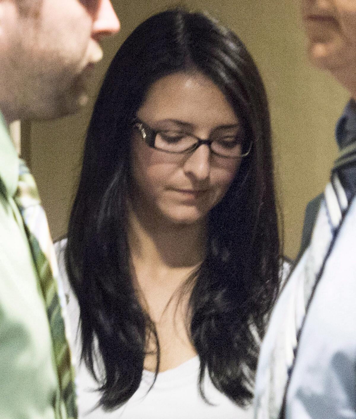 Emma Czornobaj at a courthouse in Montreal on June 3. Czornobaj, who stopped to help ducklings on the side of a road, was found guilty June 20 of causing the deaths of a motorcyclist and his passenger.