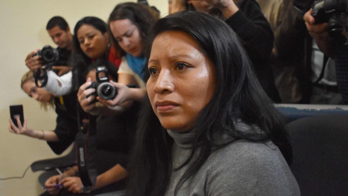 Teodora del Carmen Vasquez at a hearing on Dec. 13, 2017, in El Salvador, where a judge upheld a 30-year prison term given to her after she was found guilty of "aggravated homicide" for a stillbirth in her ninth month of pregnancy.