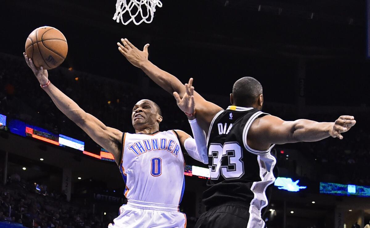 Oklahoma City guard Russell Westbrook had 17 points for the Thunder in a 113-88 loss to the San Antonio Spurs.