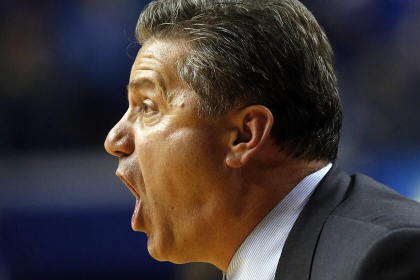 Kentucky Coach John Calipari shouts to his team during the second half against Illinois State.