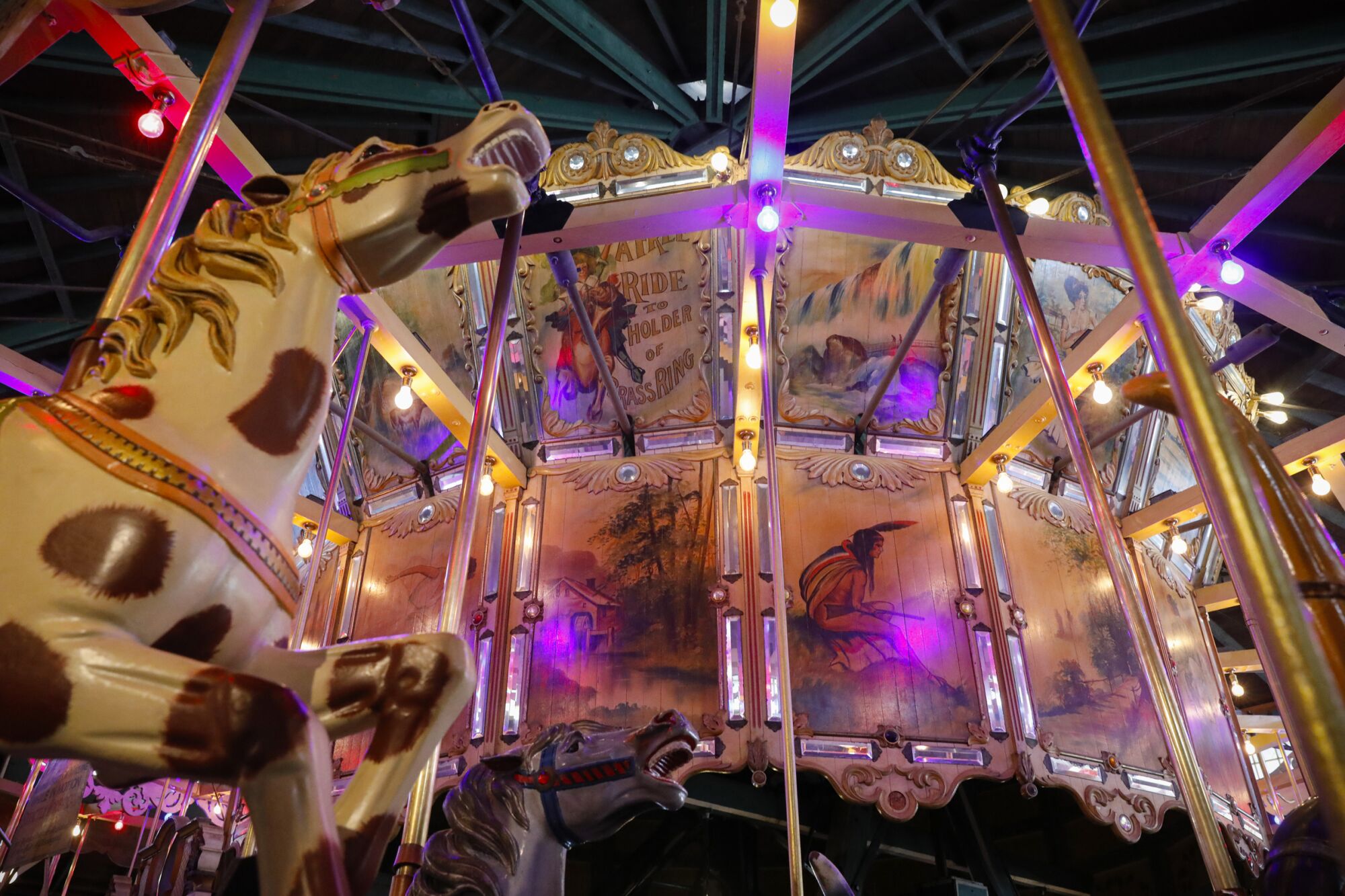 The Balboa Park Carousel lighted up.