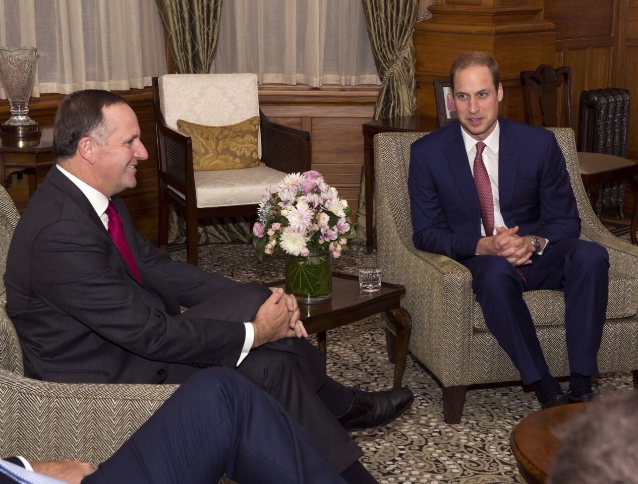 New Zealand Prime Minister John Key, left, meets with Prince William during the royal tour of New Zealand.