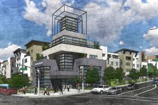 Rendering of one side of the proposed Palomar Heights apartment/condo/row home development which would be built on the site of the former Palomar Medical Center in downtown Escondido.