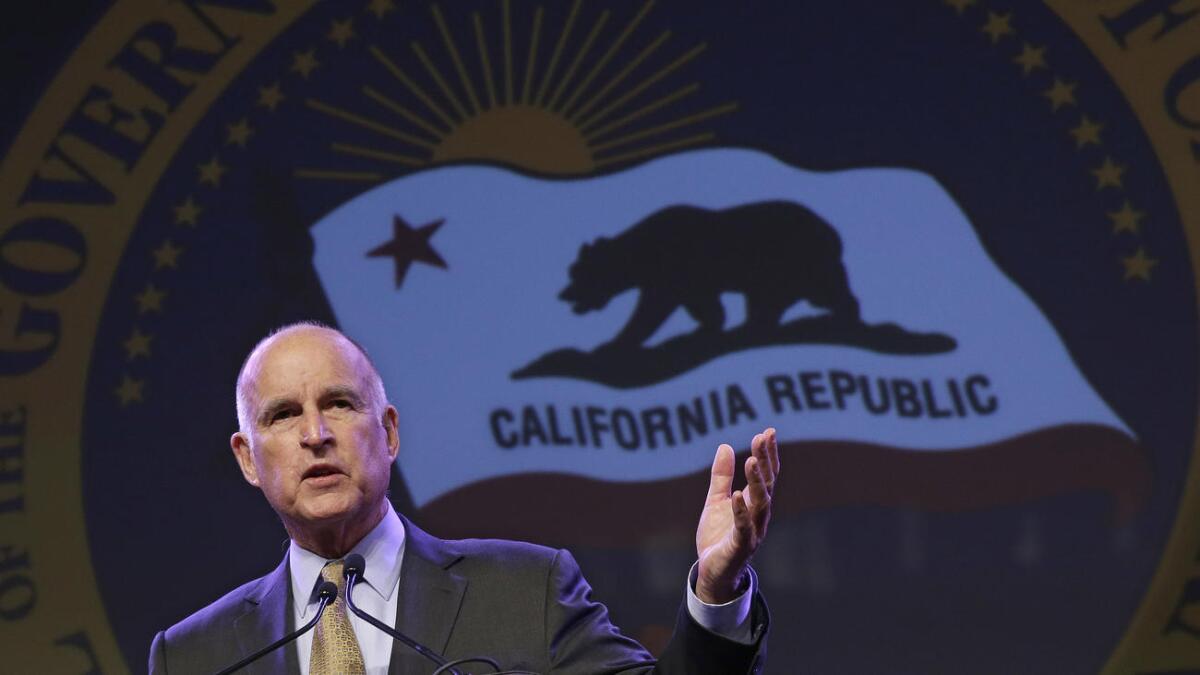Gov. Jerry Brown appears at the Sacramento Host Breakfast on Wednesday.