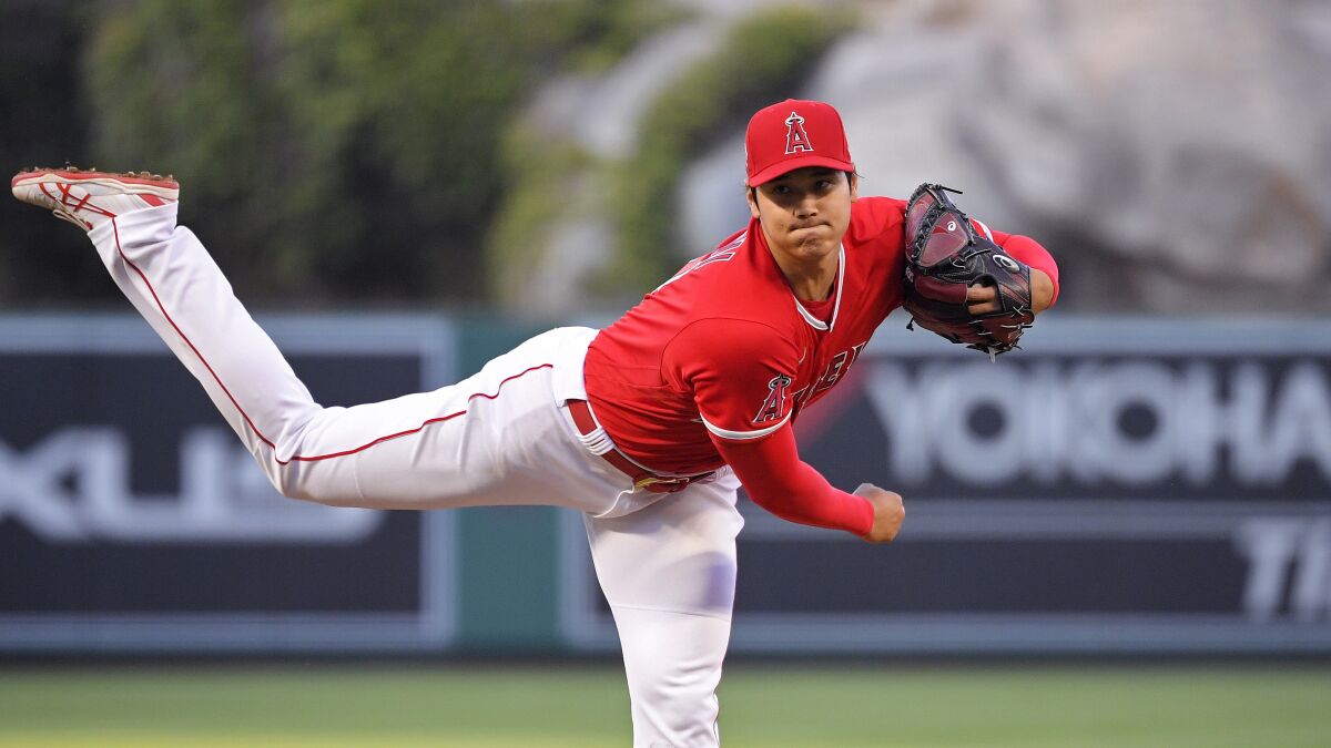 Shohei Ohtani pitches for the Angels