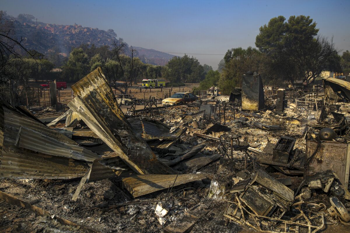 A structure on Gibble Road was destroyed by the Fairview fire burning near Hemet.