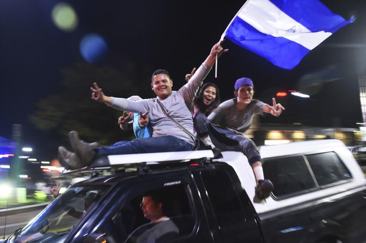 Supporters of Nicaraguan President Daniel Ortega celebrate in Managua on Nov. 7, 2016, after the presidential election.