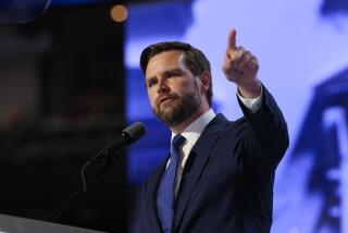 Milwaukee, Wisconsin, Wednesday, July 17, 2024 - Vice Presidential candidate J.D. Vance on stage during day three of the Republican National Convention at Fiserv Forum. (Robert Gauthier/Los Angeles Times)