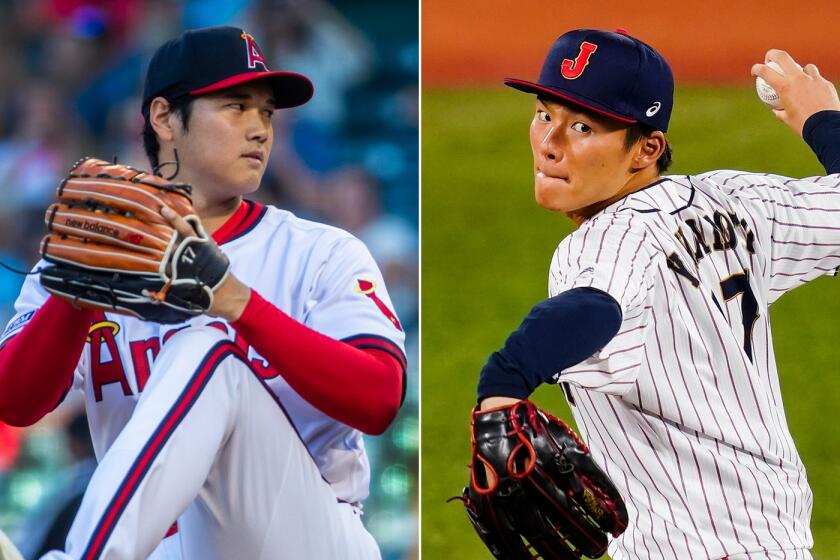 Shohei Ohtani, left, and Yoshinobu Yamamoto.