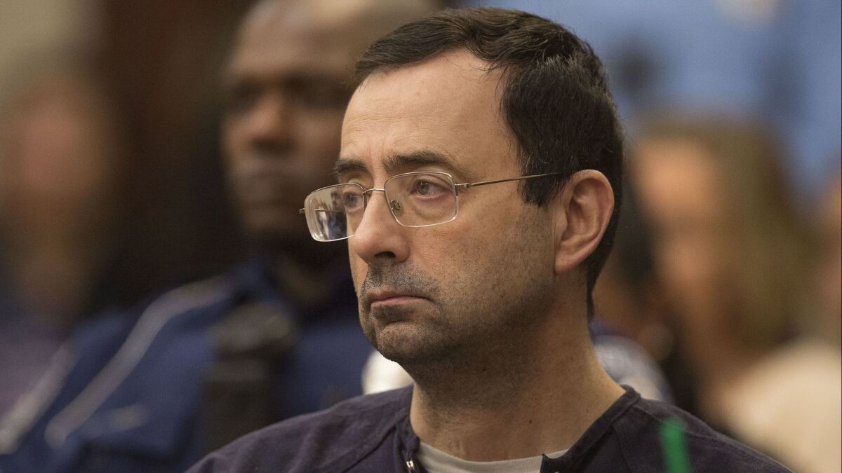 Larry Nassar waits during court proceedings in the sentencing phase in Lansing, Michigan on January 24.