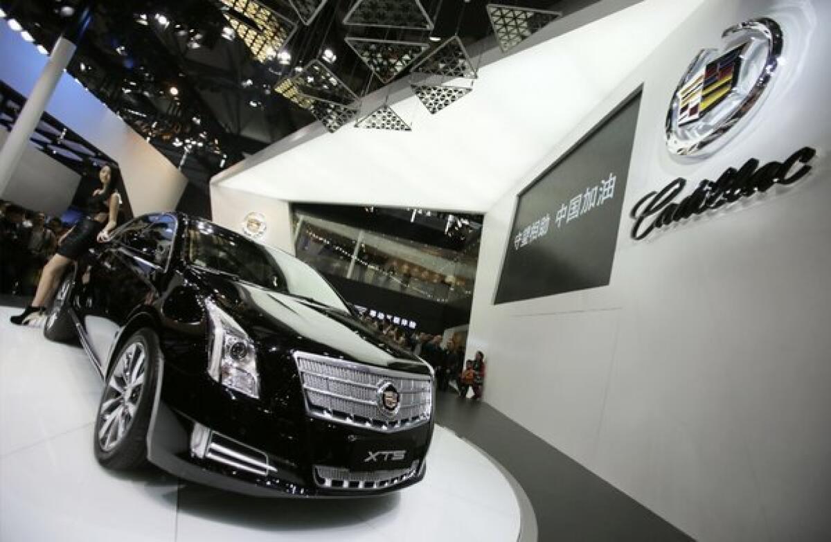 A Cadillac XTS on display at the Shanghai International Automobile Industry Exhibition.