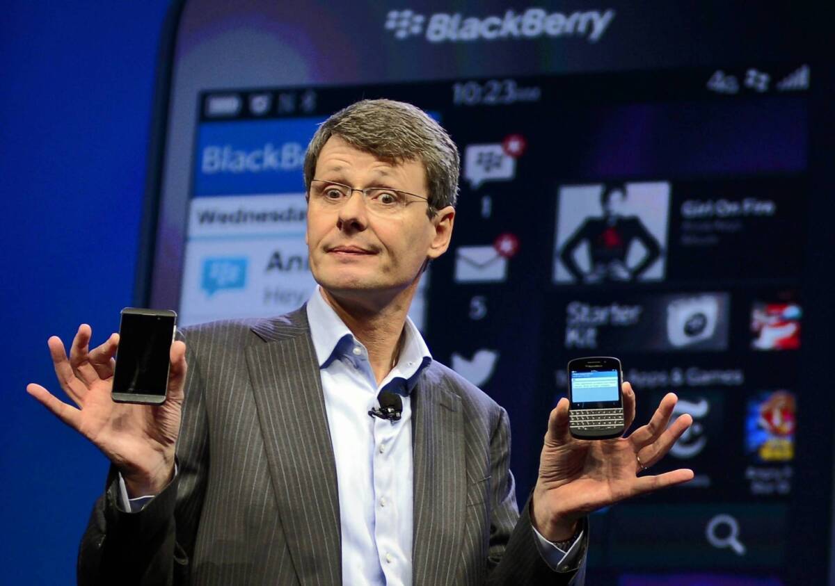 Thorssten Heins has been replaced as chief executive of struggling smartphone maker BlackBerry. Heins held the job since January 2012. John S. Chen, former head of business software company Sybase Inc., will serve as interim CEO will the company searches for a permanent successor.
