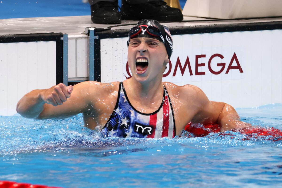 Katie Ledecky wins gold in Olympic 1,500, places 5th in 200 - Los Angeles Times