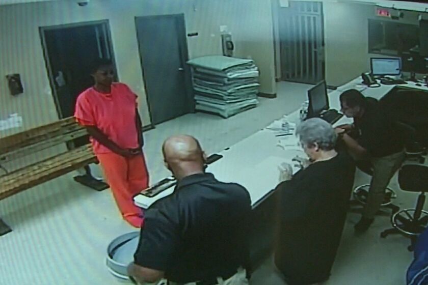 This undated image, from video provided by the Waller County Sheriff's Office, is one of the last pictures of Sandra Bland before her death in July.
