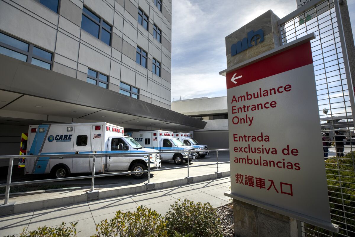 Ambulances lined up at Methodist Hospital's ER in Arcadia. 