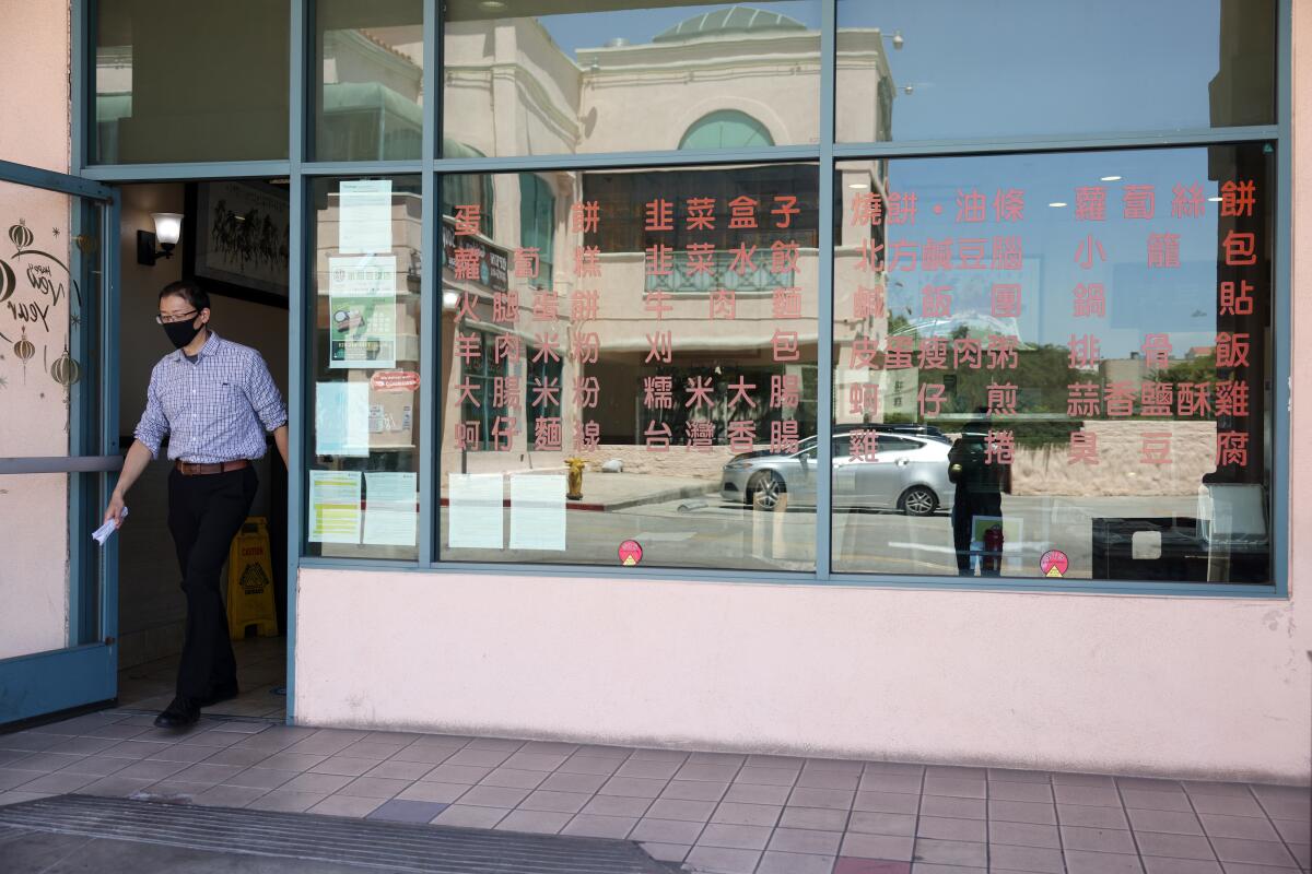 A customer leaves YungHo a Taiwanese breakfast cafe on Valley Boulevard.