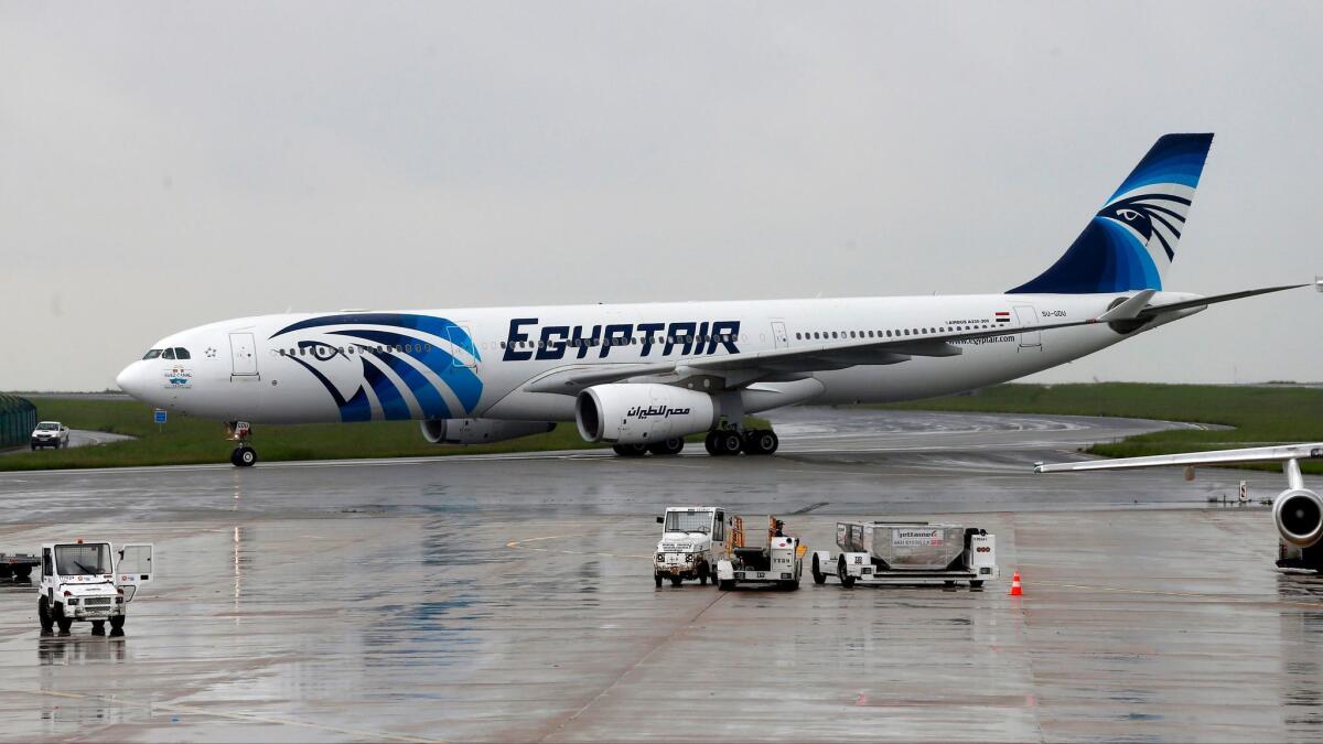 An Egyptair Airbus A330 from Cairo taxis at the Roissy-Charles de Gaulle airport near Paris.