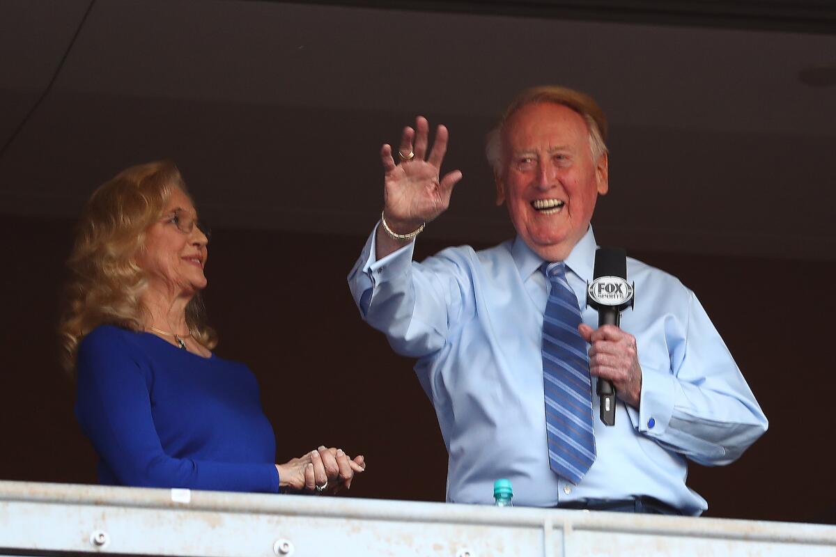 Vin Scully was at Game 5 with his wife, Sandra.