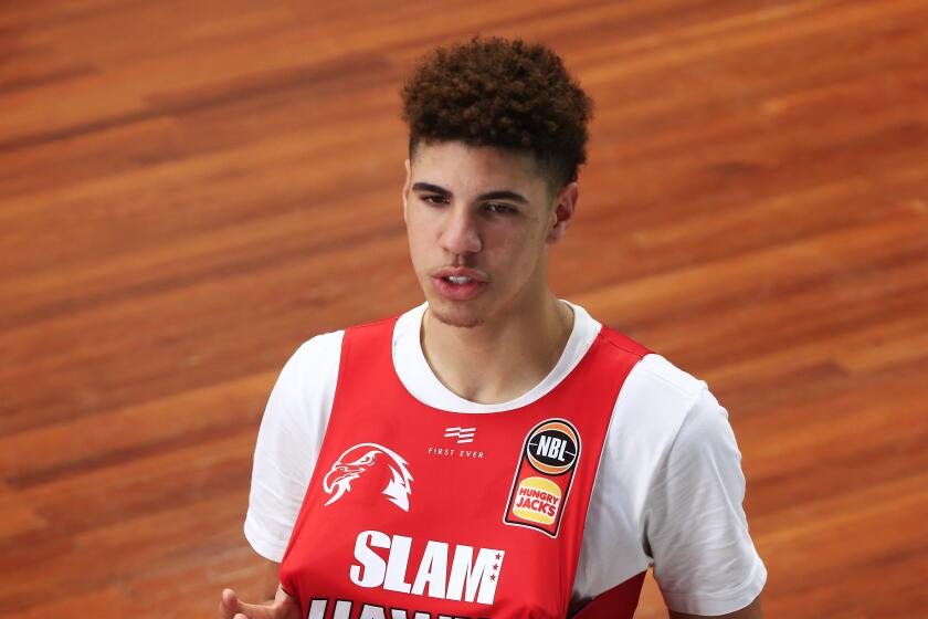 WOLLONGONG, AUSTRALIA - AUGUST 21: American teenage star, LaMelo Ball looks on during an Illawarra Hawks NBL training session at The Snakepit on August 21, 2019 in Wollongong, Australia. (Photo by Mark Evans/Getty Images)