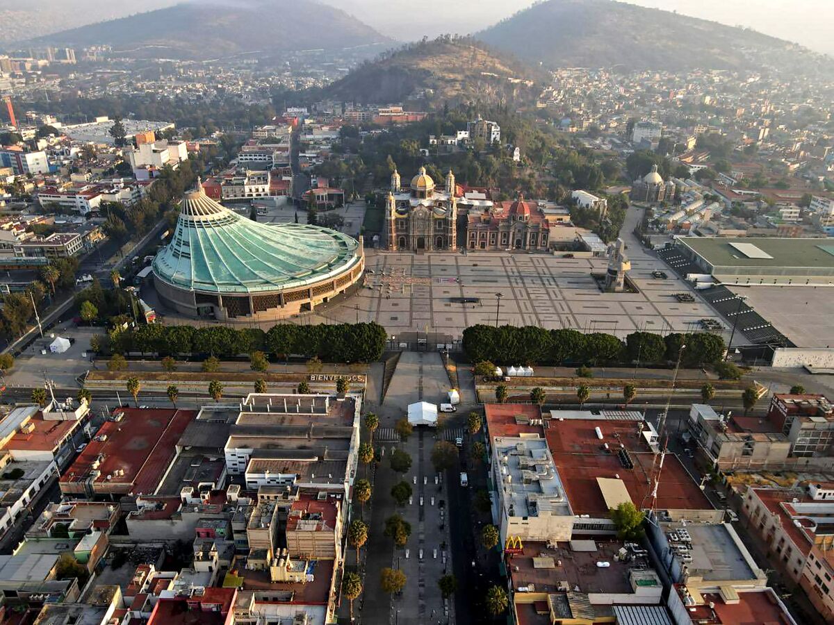The shrine complex of the Virgin of Guadalupe in Mexico City is deserted.