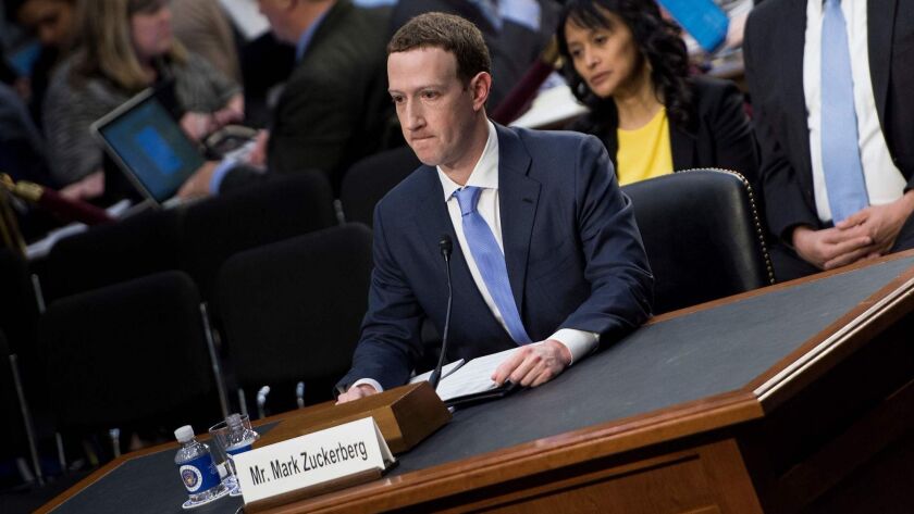 Facebook Chief Executive Mark Zuckerberg appears before the Senate Commerce, Science and Transportation Committee and Senate Judiciary Committee on April 10, 2018, on Capitol Hill.