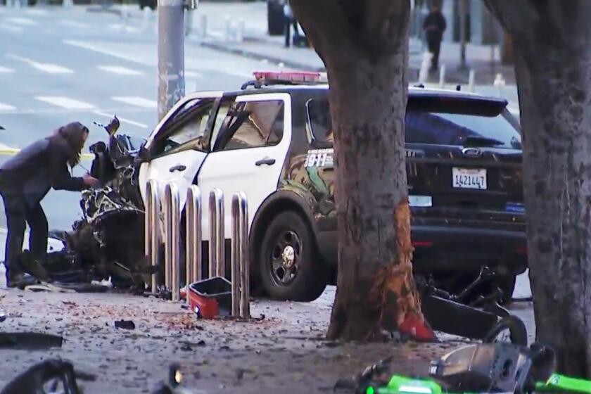 In downtown Los Angeles early Sunday morning a man stole an LAPD patrol vehicle with the officer still inside before causing a multi-vehicle pileup. The incident occurred around 3:30 a.m. when, according to police, a female officer was conducting "security detail" at 12th and Figueroa streets.