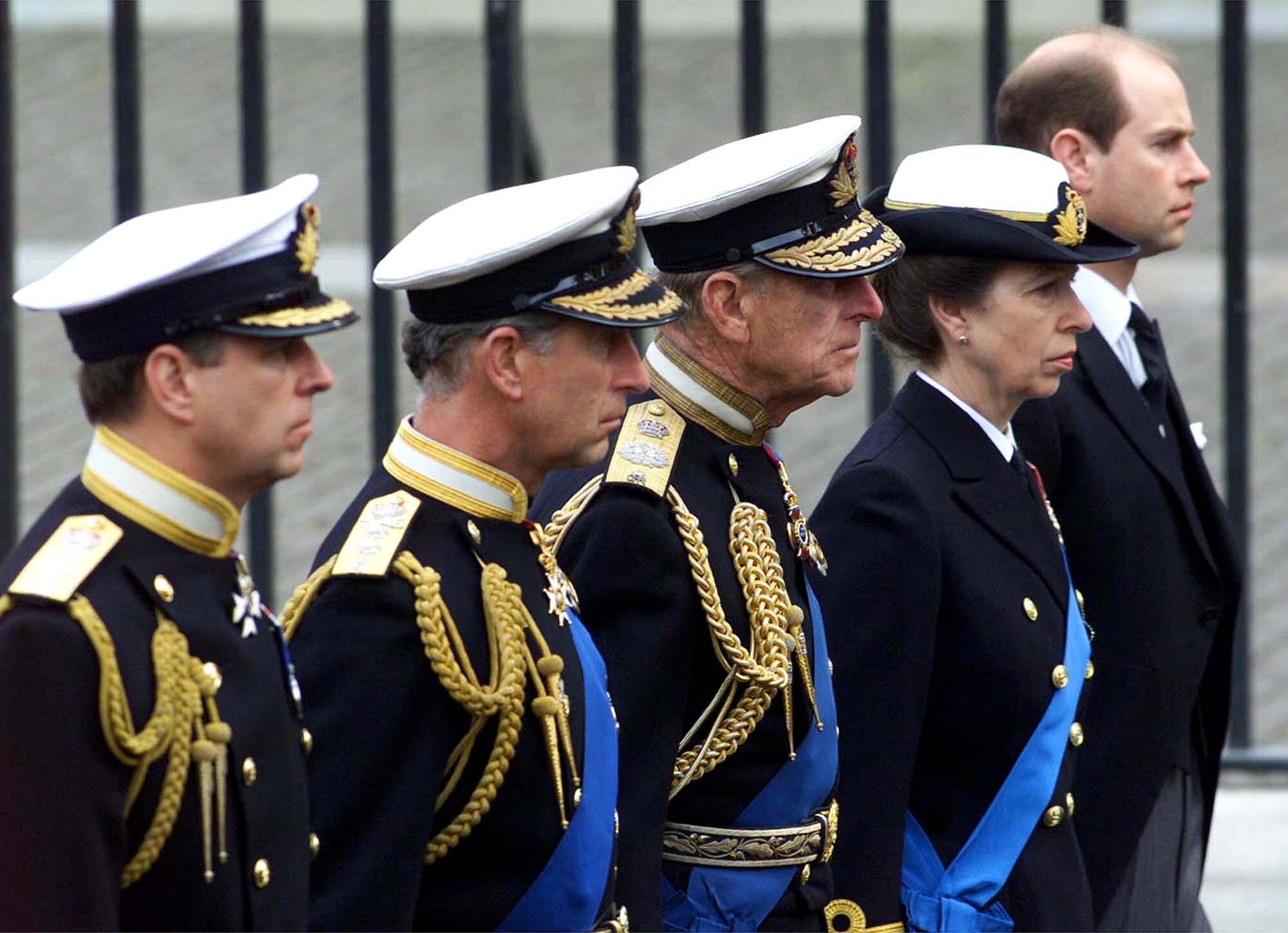 Royal family members line up for a funeral
