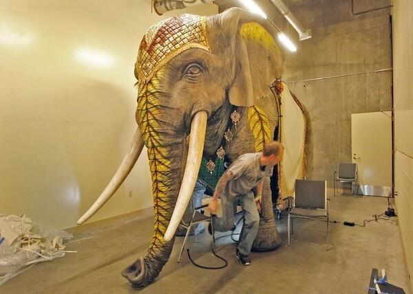 A mechanical elephant crafted by Cirque artisans.