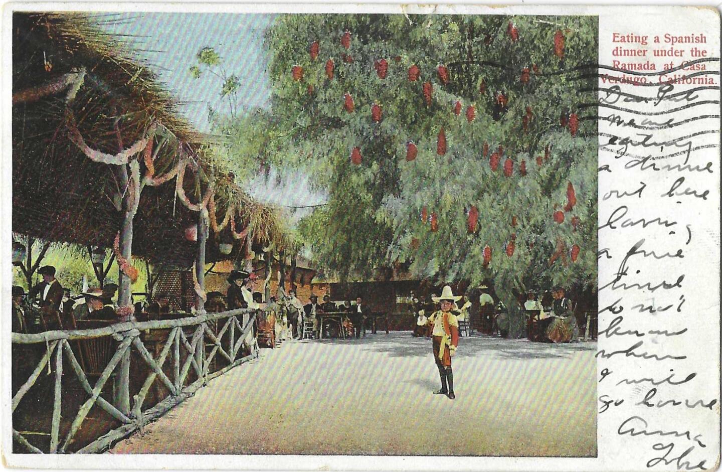 The front of a postcard depicting Casa Verdugo
