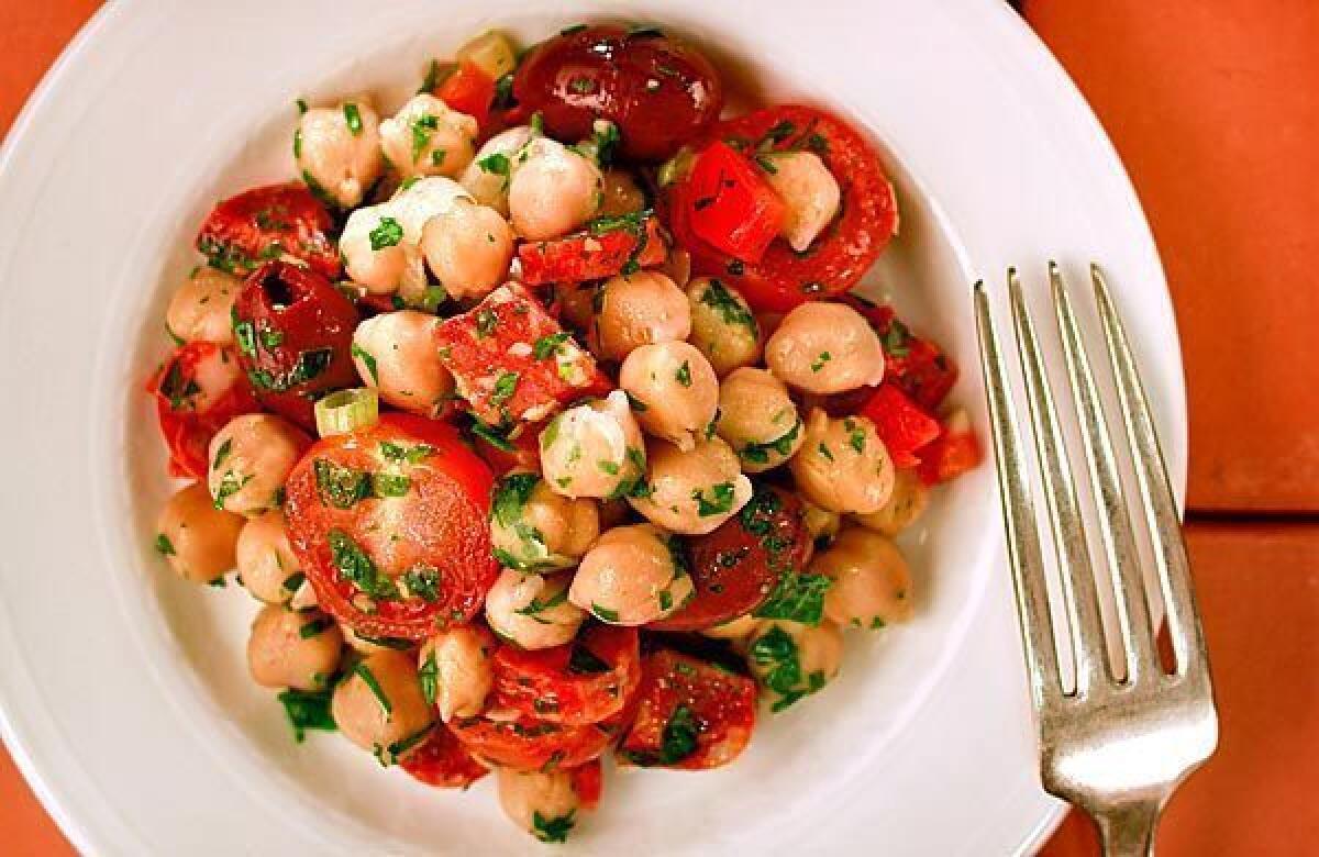 Chickpea salad with chorizo.