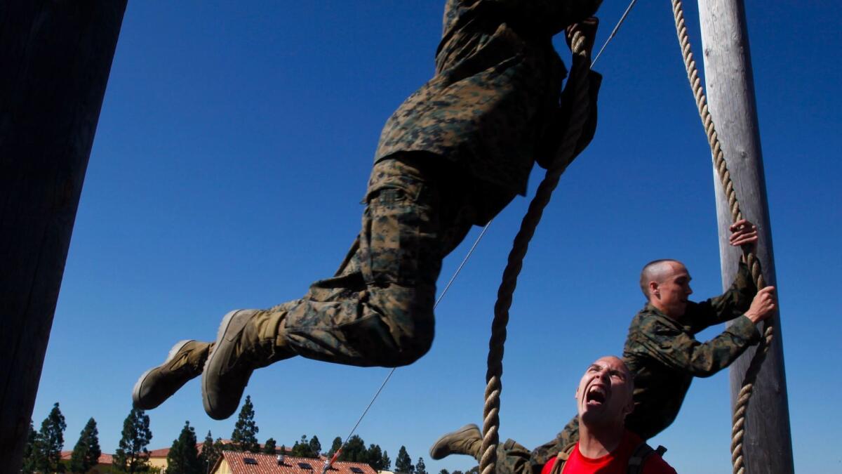 A bacterial outbreak has sickened hundreds of recruits at the Marine Corps Recruit Depot, officials say. San Diego recruits train in this file photo.
