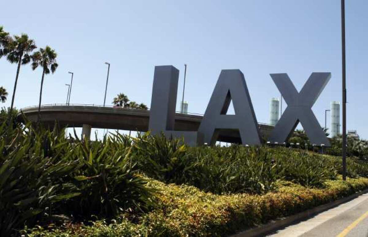 The entrance sign on Century Boulevard at Los Angeles International Airport.