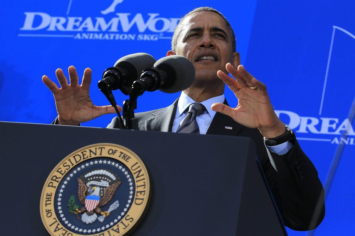 President Obama speaks at the DreamWorks Animation studio in Glendale on Tuesday.
