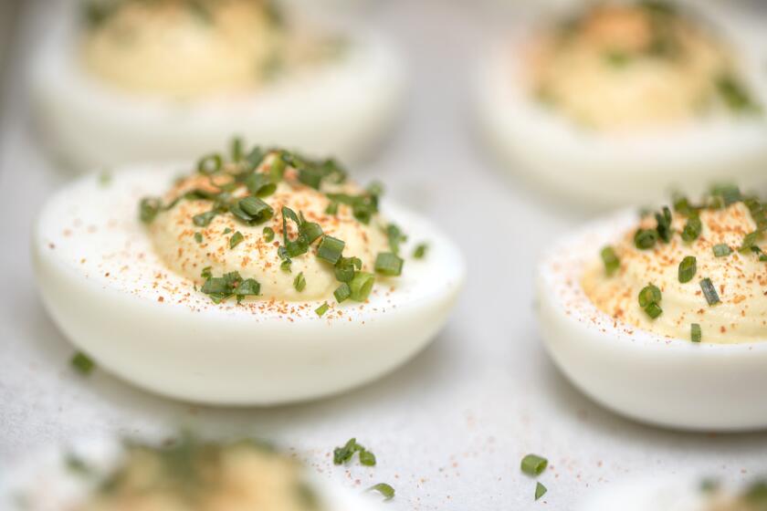 Deviled eggs with Champagne vinegar. Adapted from a recipe in "A Girl and Her Pig" by April Bloomfield. 12 recipes for deviled eggs »