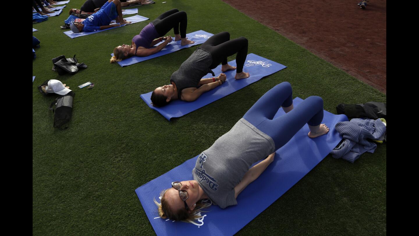 Yoga class at Dodger Stadium