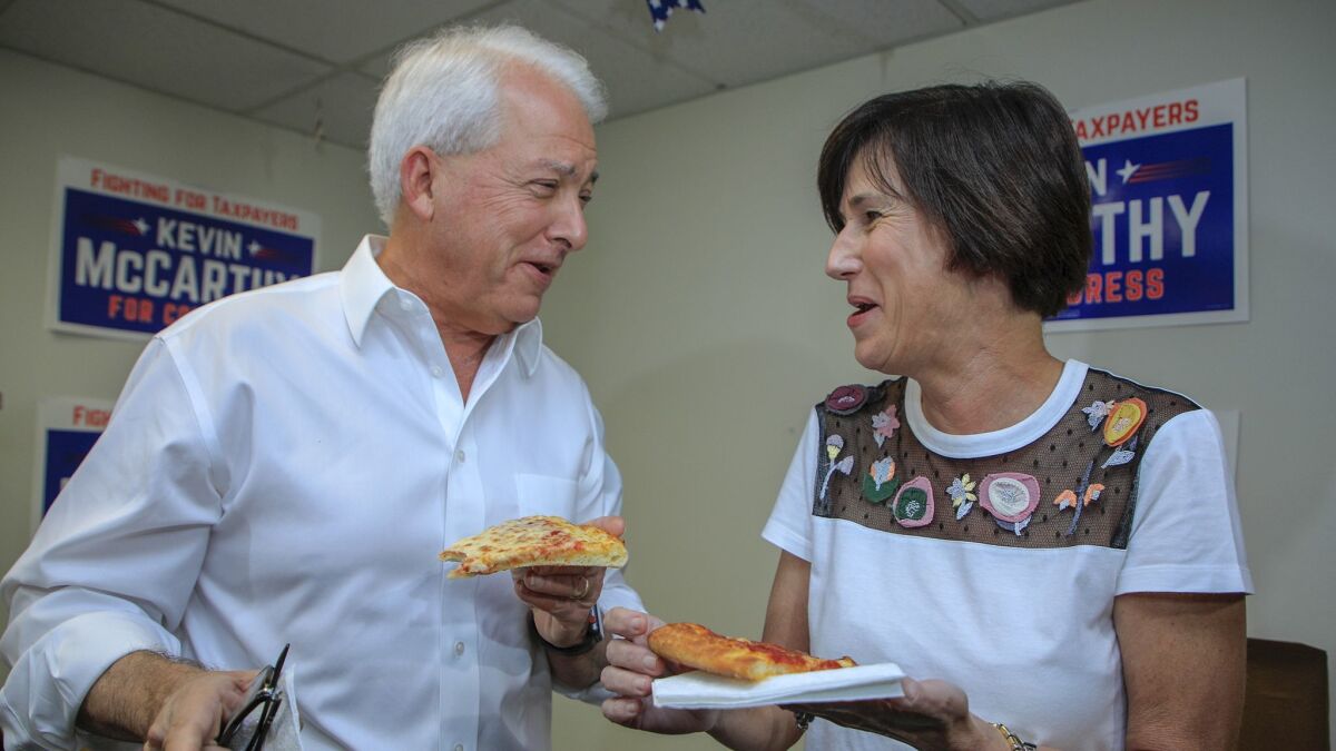 Republican gubernatorial candidate John Cox delivered a pizza lunch to Rep. Mimi Walters’ campaign headquarters in Newport Beach on election day.
