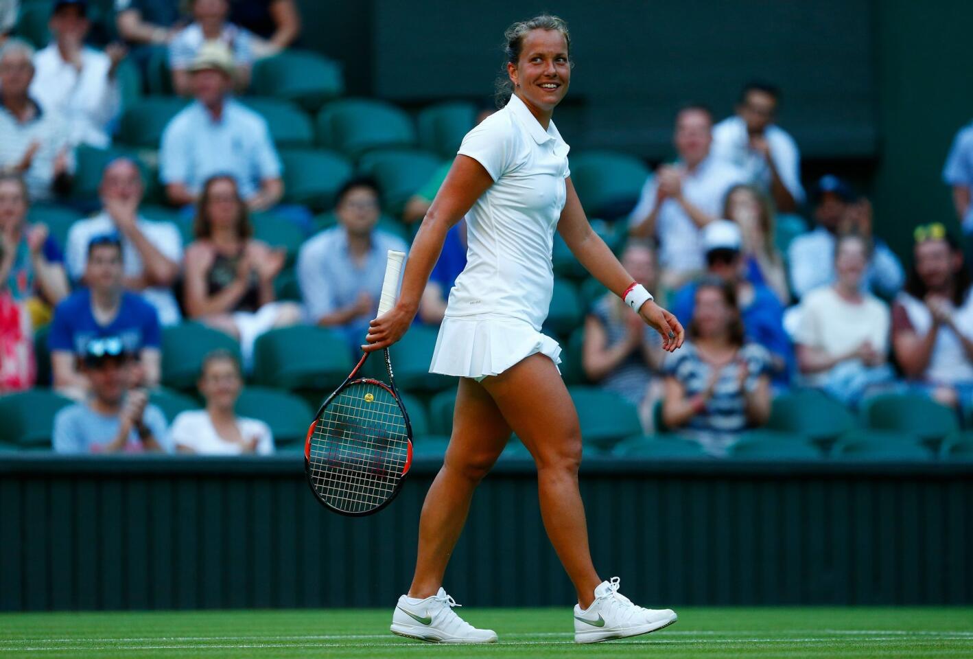 LONDON, ENGLAND - JUNE 29: Barbara Strycova of the Czech Republic reacts in her Ladies Singles first round match against Sloane Stephens of the United States during day one of the Wimbledon Lawn Tennis Championships at the All England Lawn Tennis and Croquet Club on June 29, 2015 in London, England. (Photo by Julian Finney/Getty Images) ** OUTS - ELSENT, FPG - OUTS * NM, PH, VA if sourced by CT, LA or MoD **