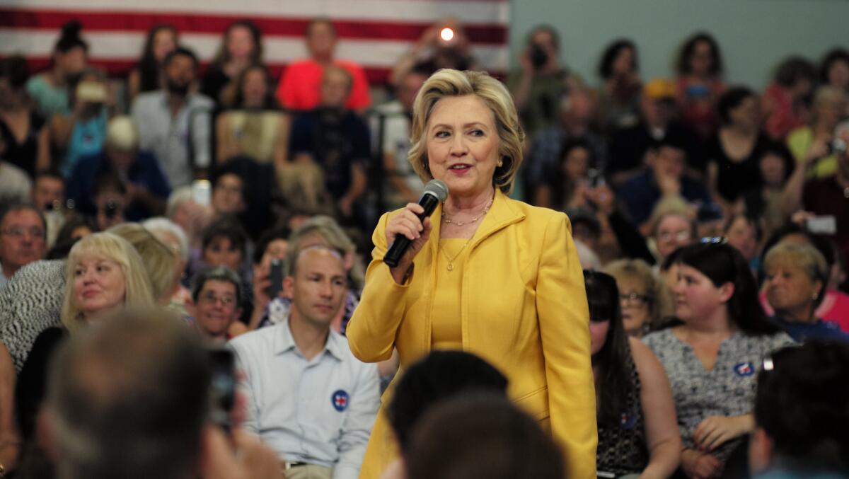 Hillary Rodham Clinton took voters' questions at a town hall meeting July 28 in Nashua, N.H.