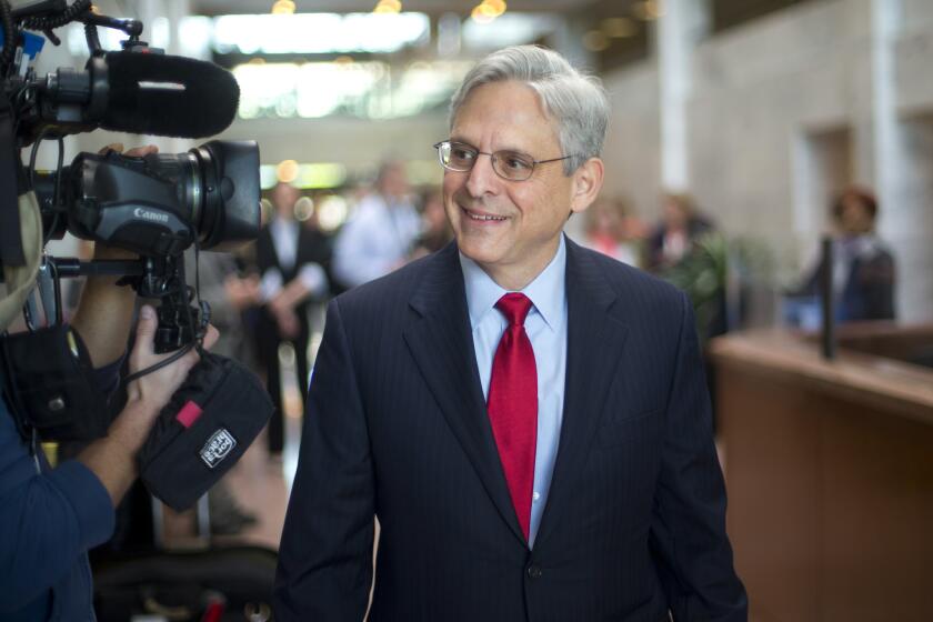 Judge Merrick Garland arrives for a meeting in Washington on April 13.