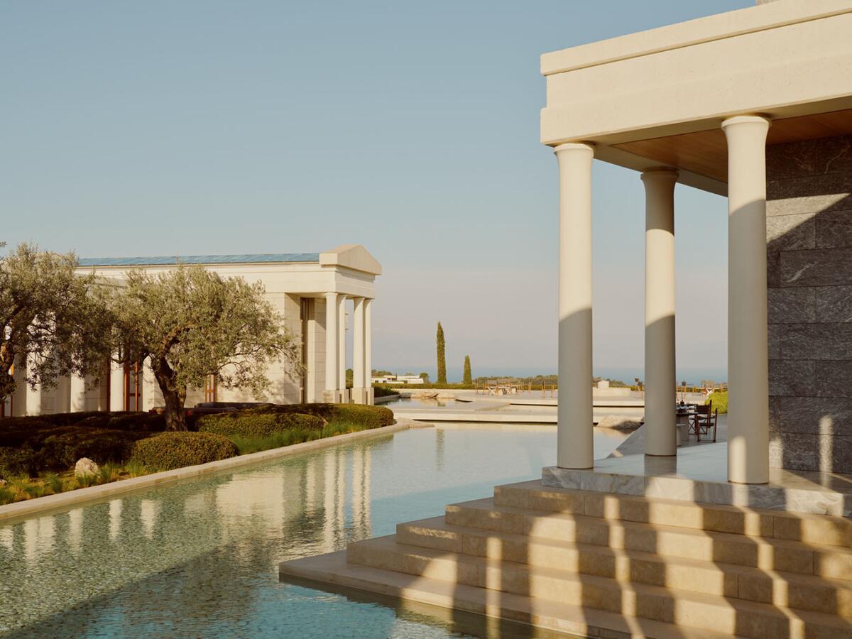 The classic Greek architecture of the Amanzoe.