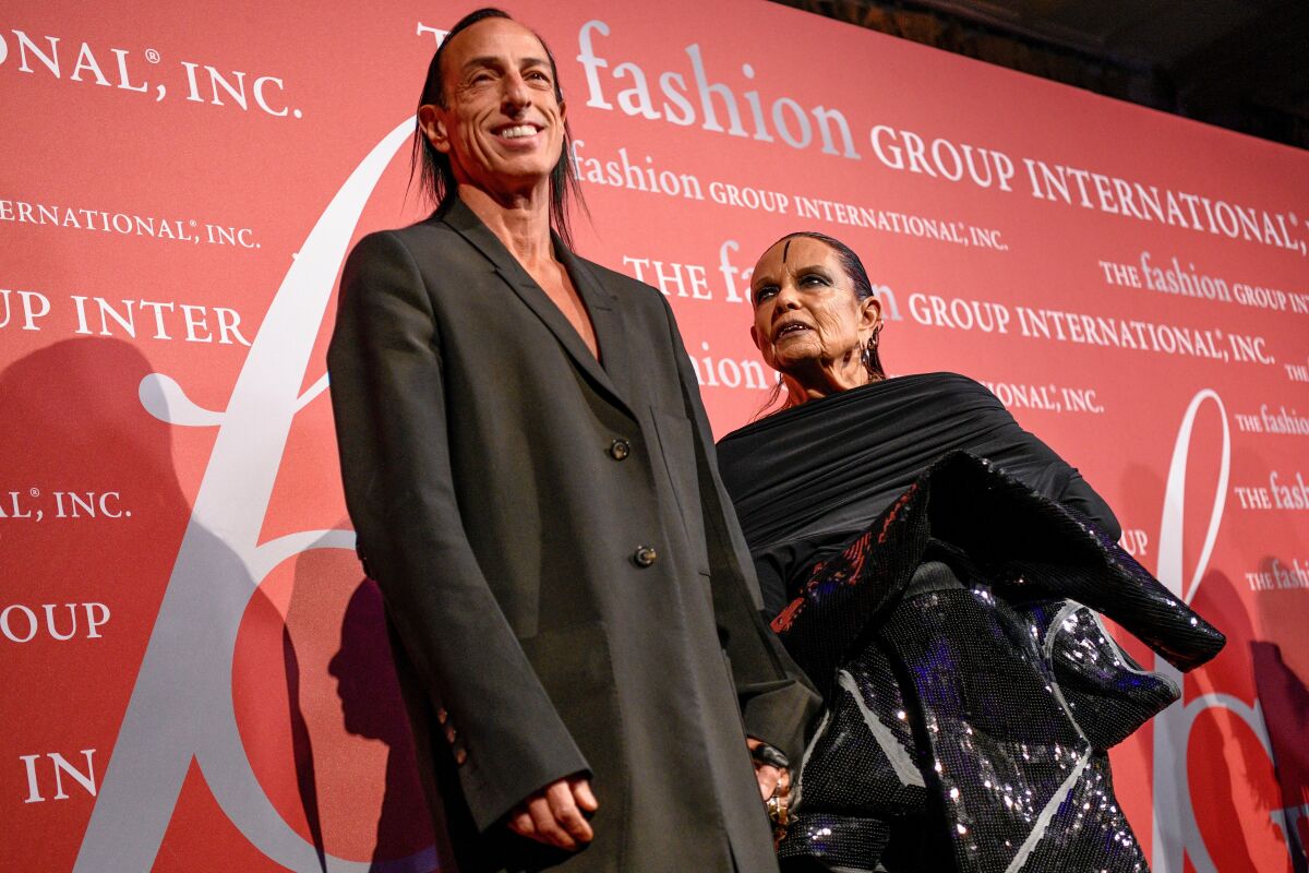 Rick Owens and Michèle Lamy at Fashion Group International's Night of Stars Gala in New York on Oct. 24, 2019