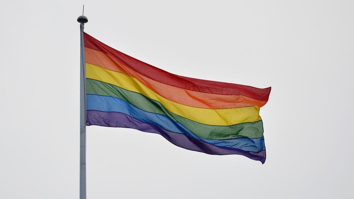 A gay pride flag flies over Whitehall in central London on March 28, 2014.