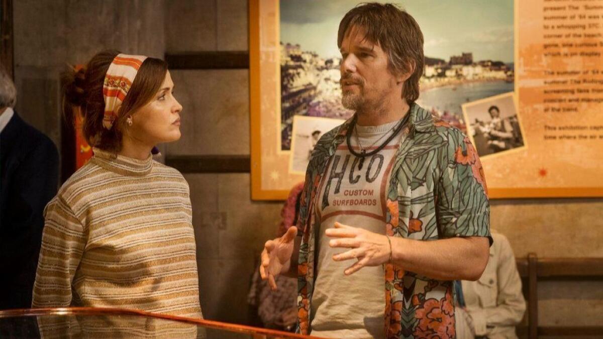Ethan Hawke, right, and Rose Byrne in a scene from the movie "Juliet, Naked."