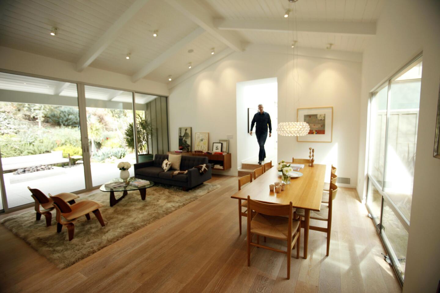 Architect David Montalba of Montalba Architects in Santa Monica walks through the home of Betsy Everitt and Christopher Schilling in Brentwood, a ranch house that he redesigned as a clean, modern indoor-outdoor retreat.