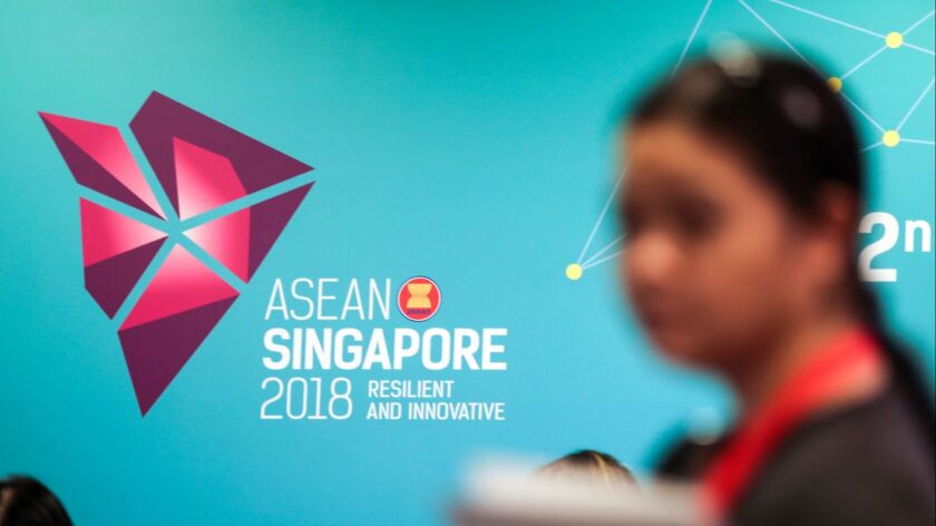 Singapore is hosting the 32nd meeting of the Assn. of South East Asian Nations this week. China-U.S. relations and their effect on trade is a concern of delegates.