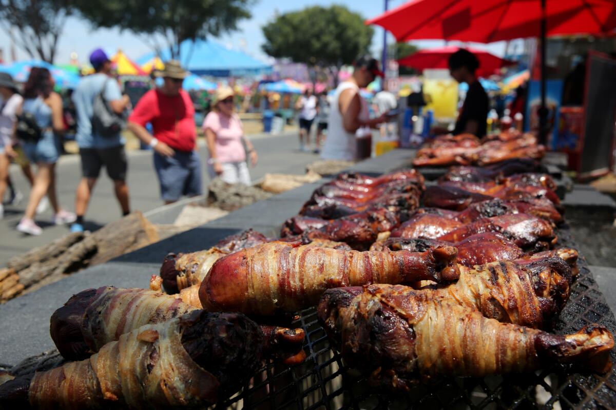 Bacon-wrapped turkey legs were found at various food stands, at the Orange County Fair in Costa Mesa this summer.