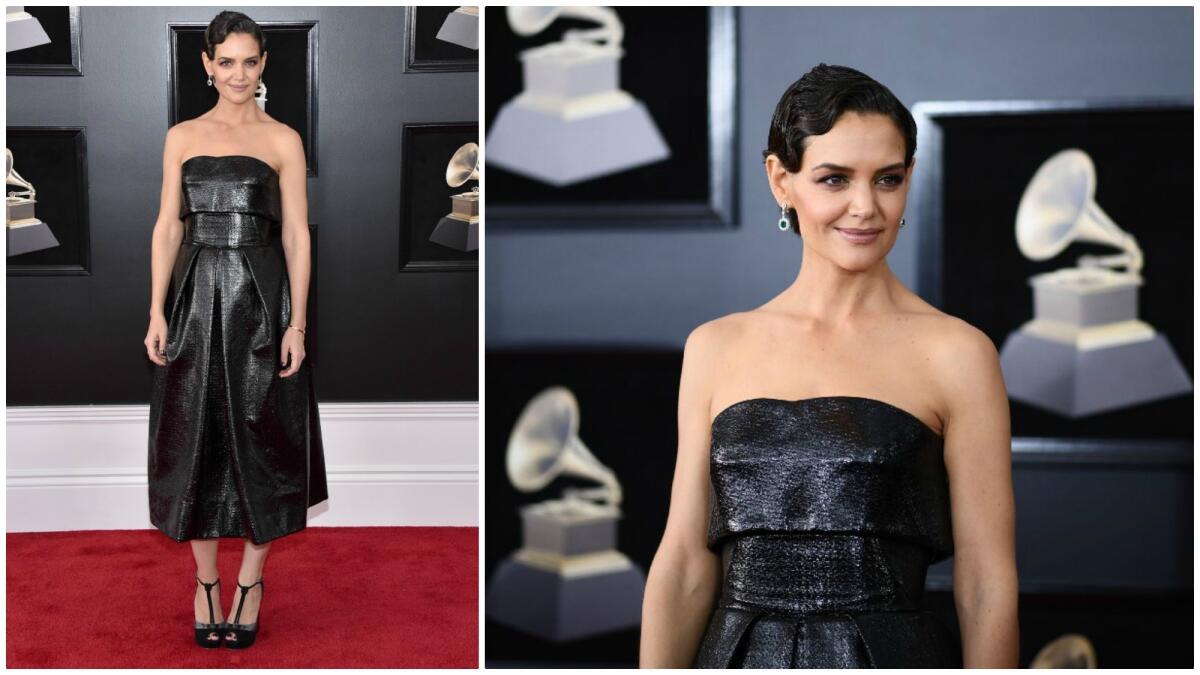 Katie Holmes’ sculpted finger wave was expertly coiffed, and her amethyst-hued color beautifully applied, giving her a warm, smoky look that popped against a wash of more subtle tones.