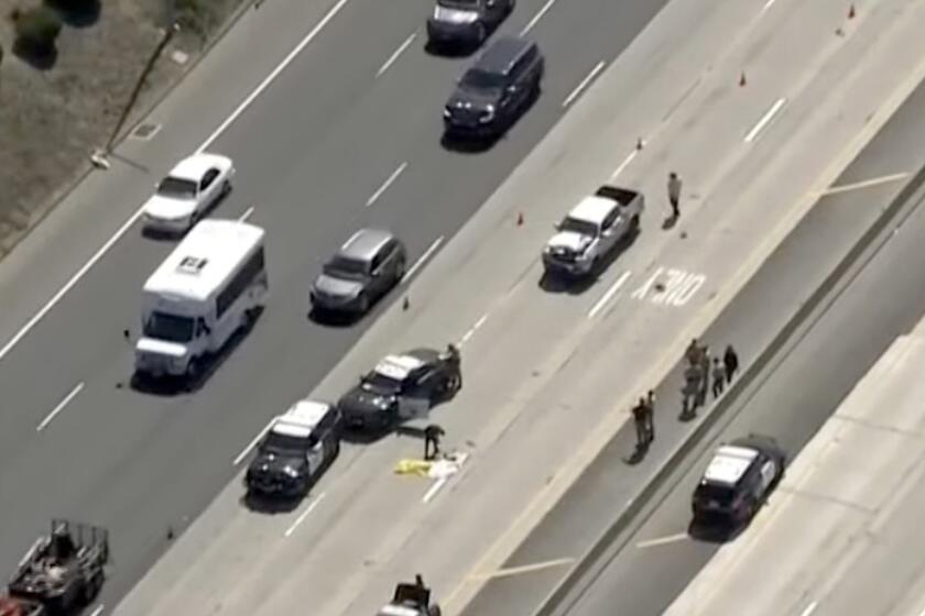 A pedestrian was struck by a vehicle and killed after attempting to cross the 55 freeway in Tustin during a police chase