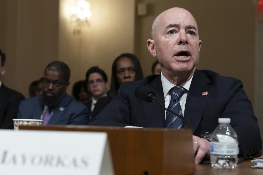 Homeland Security Secretary Alejandro Mayorkas testifies before the House Committee on Homeland Security during a hearing on "A Review of the Fiscal Year 2025 Budget Request for the Department of Homeland Security" on Capitol Hill in Washington, Tuesday, April 16, 2024. (AP Photo/Jose Luis Magana)